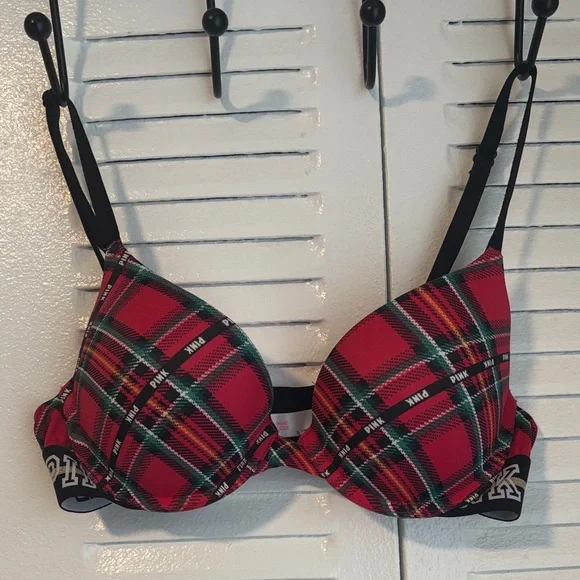 PINK Victoria’s Secret Red & Black Plaid Push-Up Bra - Picture 2 of 12